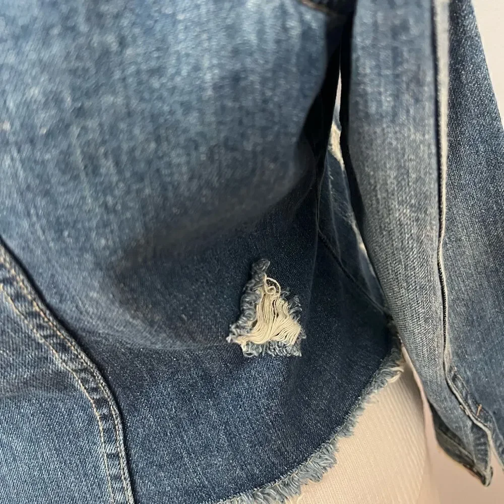 NWOT True Craft Distressed Cropped Blue‎ Jean Jacket - 0X